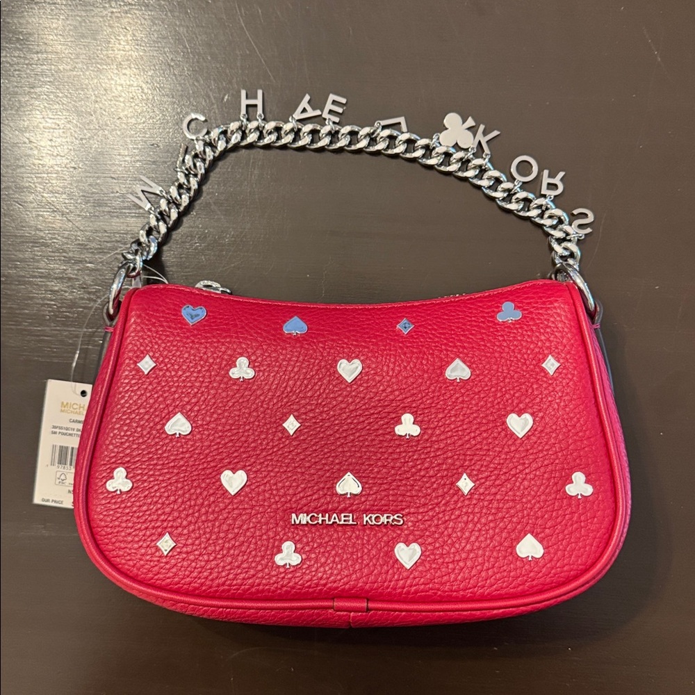 Michael Kors Pink Studded Crossbody Bag with Silver Chain
